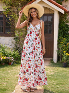 Women's V-neck Slip Dress With Bow And Floral Print