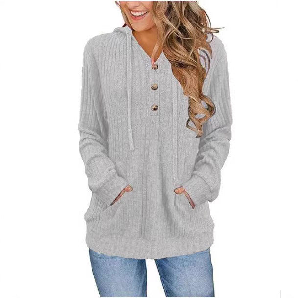 Einfarbiger, langärmeliger Hoodie aus gebürstetem Bedford-Cord-Pullover