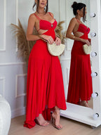 Red Tie Irregular Hem Dress