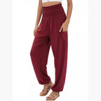 Elastic-waist High Waist Wide-leg Casual Trousers