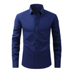 Full Elastic Force Natural Color Button Men's Plus Size Shirt