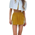 Women's Loose Lace-Patchwork Velvet Shorts