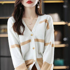 Fashion Striped Button Knitted Cardigan V-neck Women