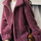 Double Faced Fleece Warm High Neck Sweater Women Cardigan