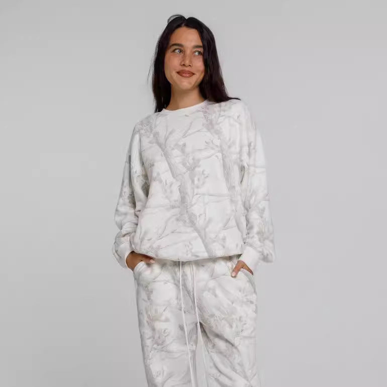Autumn Winter Two Piece Sets Women Camouflage Hoodie Maple Leaf Print Sweatshirt Suit Sports Hoodie Sportswear