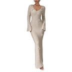 V-neck Waist Trimming Knitted Dress Women's Slimming Sheath