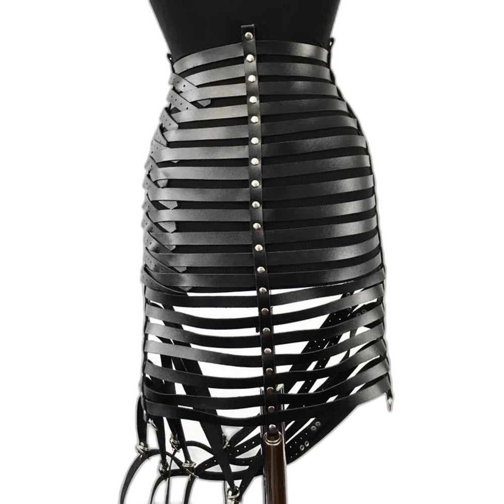Seductive Black Bondage Harness Corset Dress