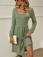 Women's Casual Fashion Loose Solid-Color Ribbed Long-Sleeve Dress
