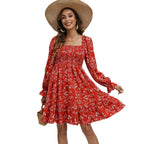 Spring And Summer Floral Long Sleeve Mid-length Dress