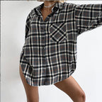 European And American-style Plaid Lapel Elegant Women's Blouse