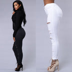 Women's High Waist Ripped Jeans - Distressed Skinny Denim Trousers | Casual Stretch Pencil Pants