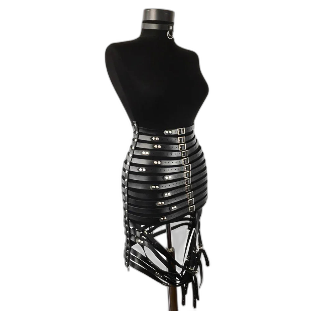 Seductive Black Bondage Harness Corset Dress