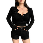Figure-flattering Long-sleeve Thin Cardigan And Camisole Two-piece Set