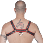 Titus H-Front Leather Chest Harness | Black & Red