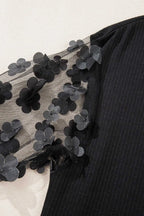 Flower Applique Mesh Sheer Elegant Blouse Women UK