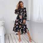 Womens Crew-neck Long-sleeve Tie-dye Printed Dress