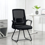 HOMCOM Desk Chair No Wheels, Office Chair with Mesh Back, Lumbar Support, Metal Base for Waiting Room, Conference Room, Black
