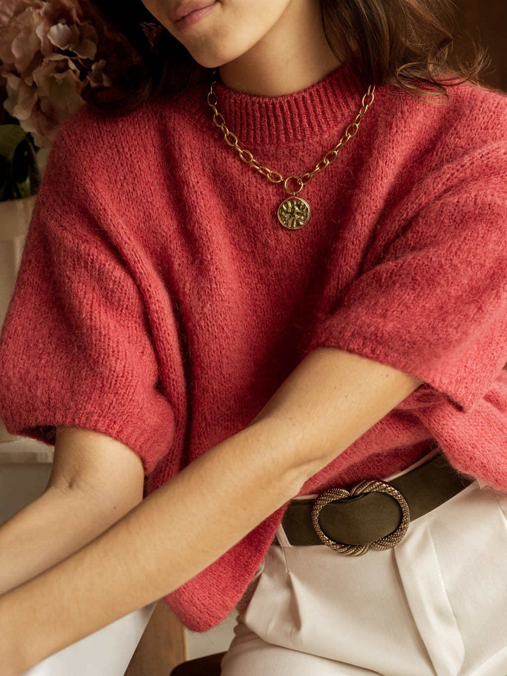 Retro Crew-neck Short-sleeve Sweater Top