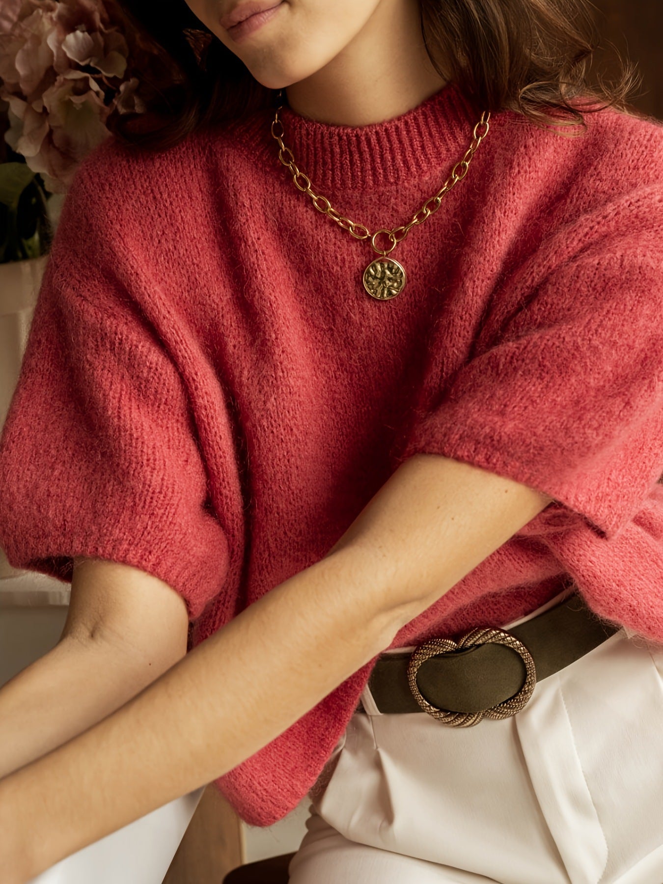 Retro Crew-neck Short-sleeve Sweater Top