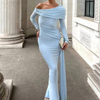 Sexy And Chic Off-the-Shoulder Bodycon Sheath Dress With Slit And Long Sleeves For Women