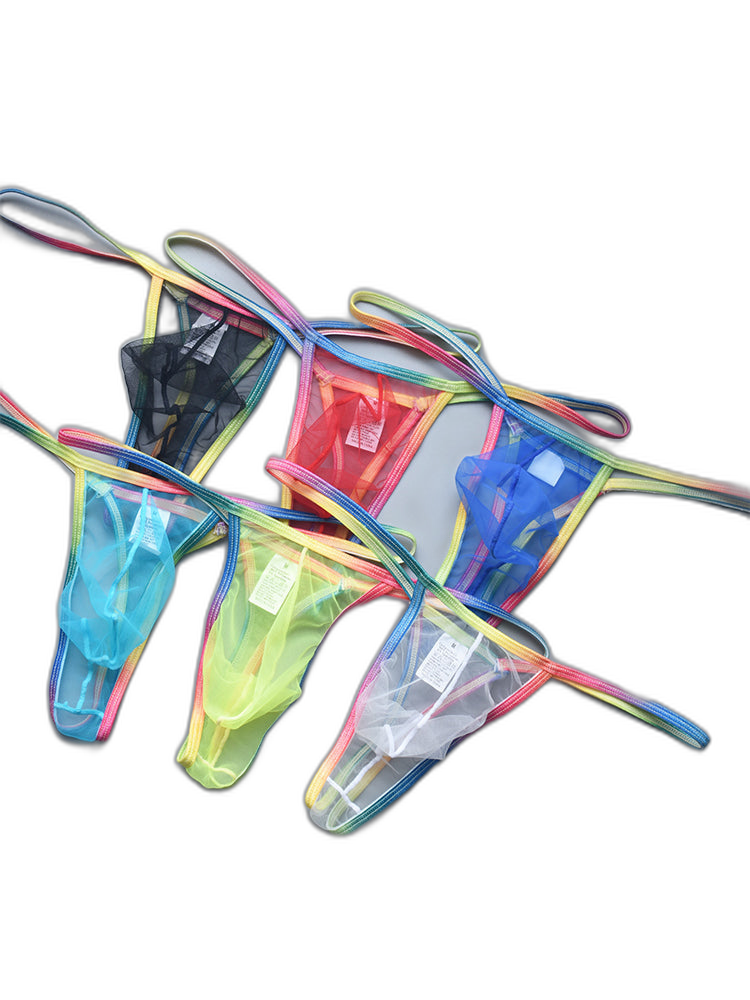 3-pack Men's Sexy Rainbow Transparent Convex Pouch Breathable Thong