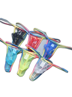3-pack Men's Sexy Rainbow Transparent Convex Pouch Breathable Thong