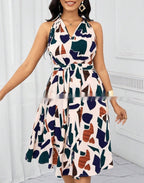 Women's Casual European And American-Style Printed Crew-Neck Dress