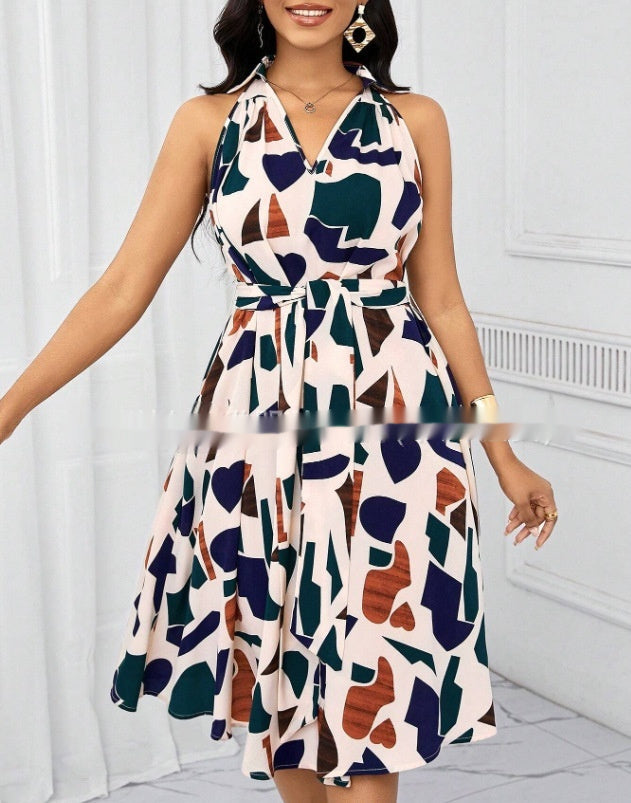 Women's Casual European And American-Style Printed Crew-Neck Dress