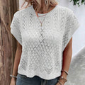 Knitted Hollow-out Crew-neck Pullover Bikini Swimsuit Dress Sun-protective Top