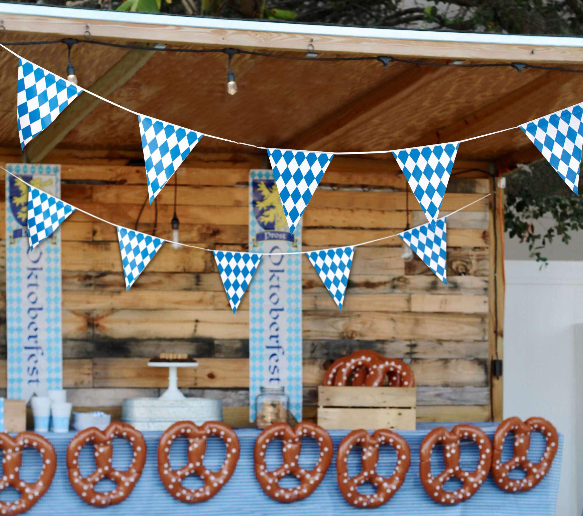 90shine 230ft Oktoberfest Bavarian Pennant Banner | Double-Sided Flags for German Party Decor