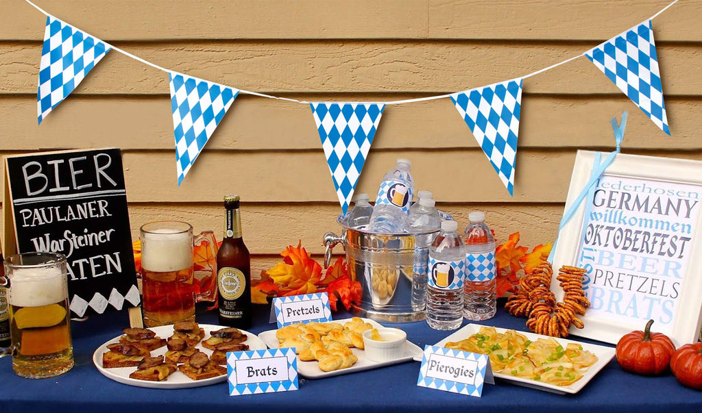 90shine 230ft Oktoberfest Bavarian Pennant Banner | Double-Sided Flags for German Party Decor