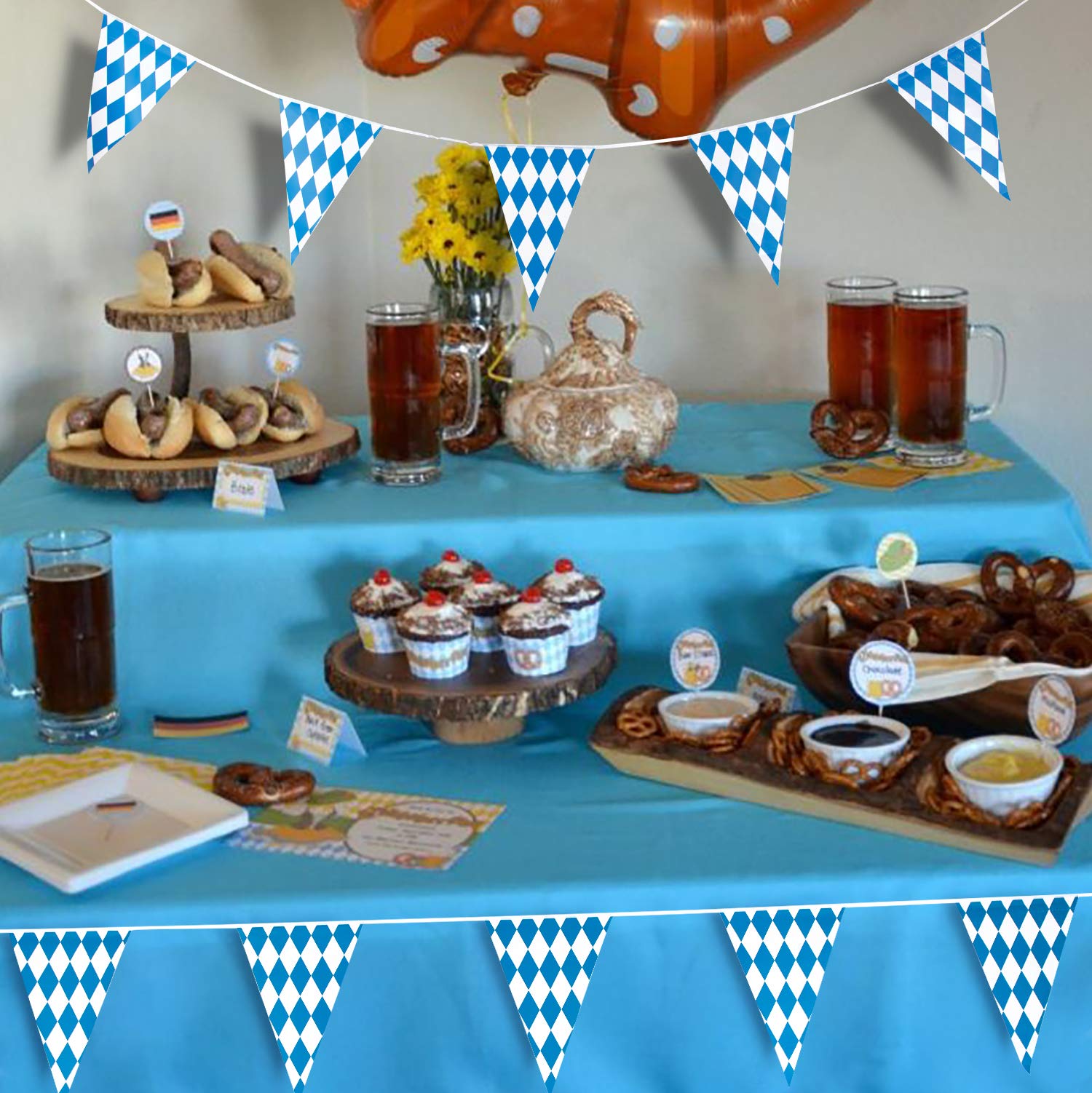 90shine 230ft Oktoberfest Bavarian Pennant Banner | Double-Sided Flags for German Party Decor
