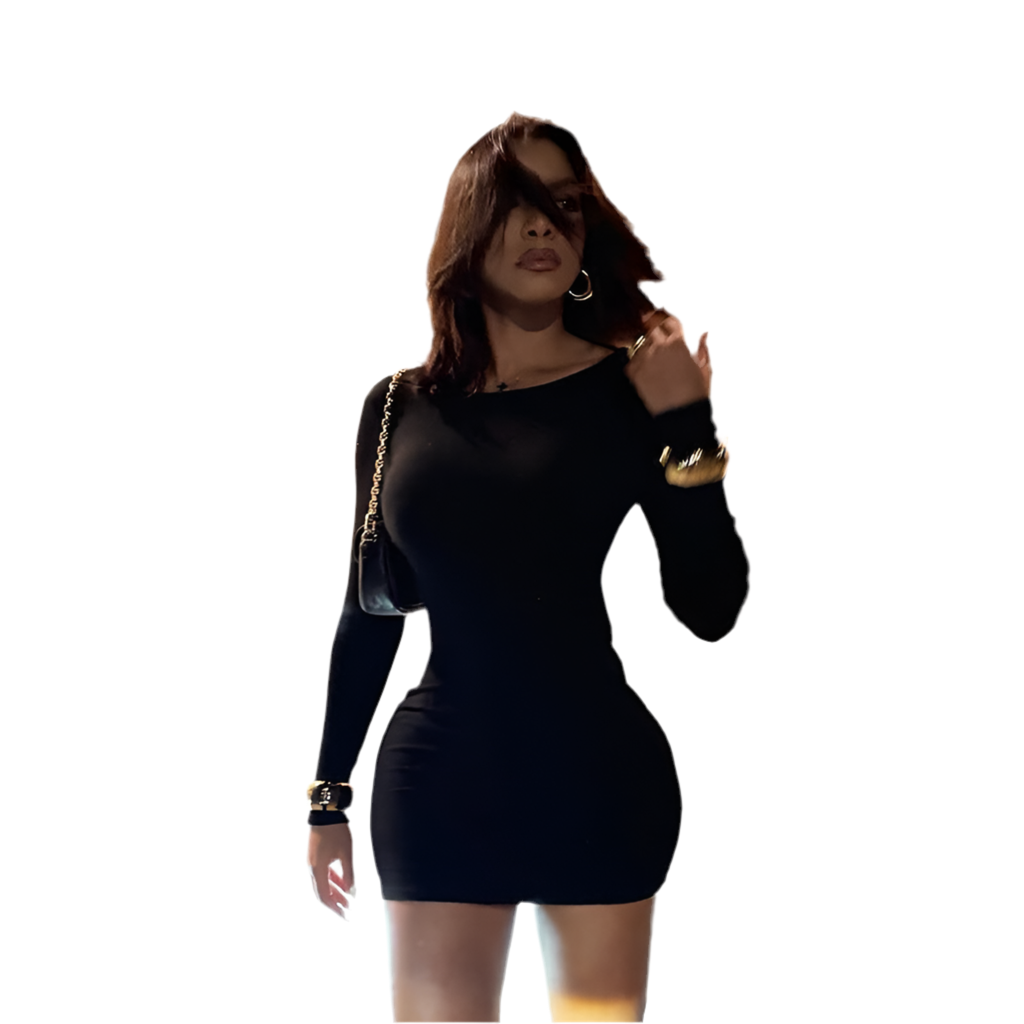 Fashion Solid Color Round Neck Backless Slim Fit Hip Bag Dress