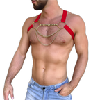 Elastic Chest Harness with Gold Chains