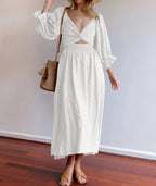 Women's Clothing V-neck Half Sleeves Front And Back Wearable Type Dress
