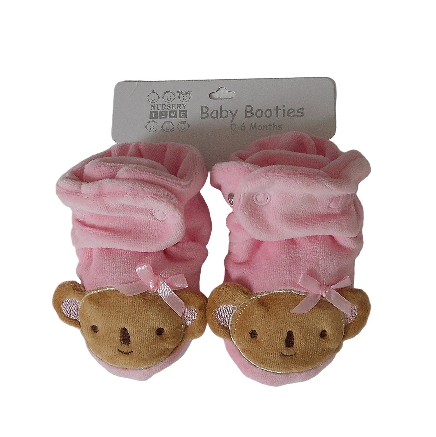 Pair of Pink Baby Girl Newborn Velour Bear Booties 0  6 Months