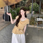 Women's Layered Outerwear Boat-neck Short-sleeve Knit Top