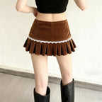 Pastoral-style Delicate Floral Lace-patched Corduroy Skirt For Sweet Girls