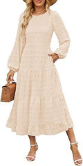 Autumn Long Sleeve Dress Casual Round Neck