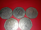 COIN : 5 OLD STYLE BRITISH 50P'S