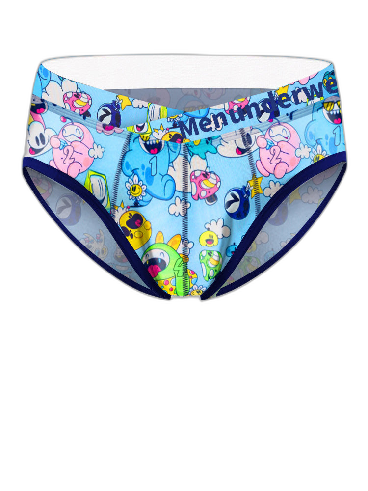 2 Pack Men's Playful Cartoon No-Tag Comfortable and Breathable Briefs