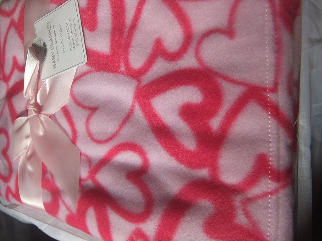 Pink Hearts Baby Cot Blanket by Nursery Time 100x150cm
