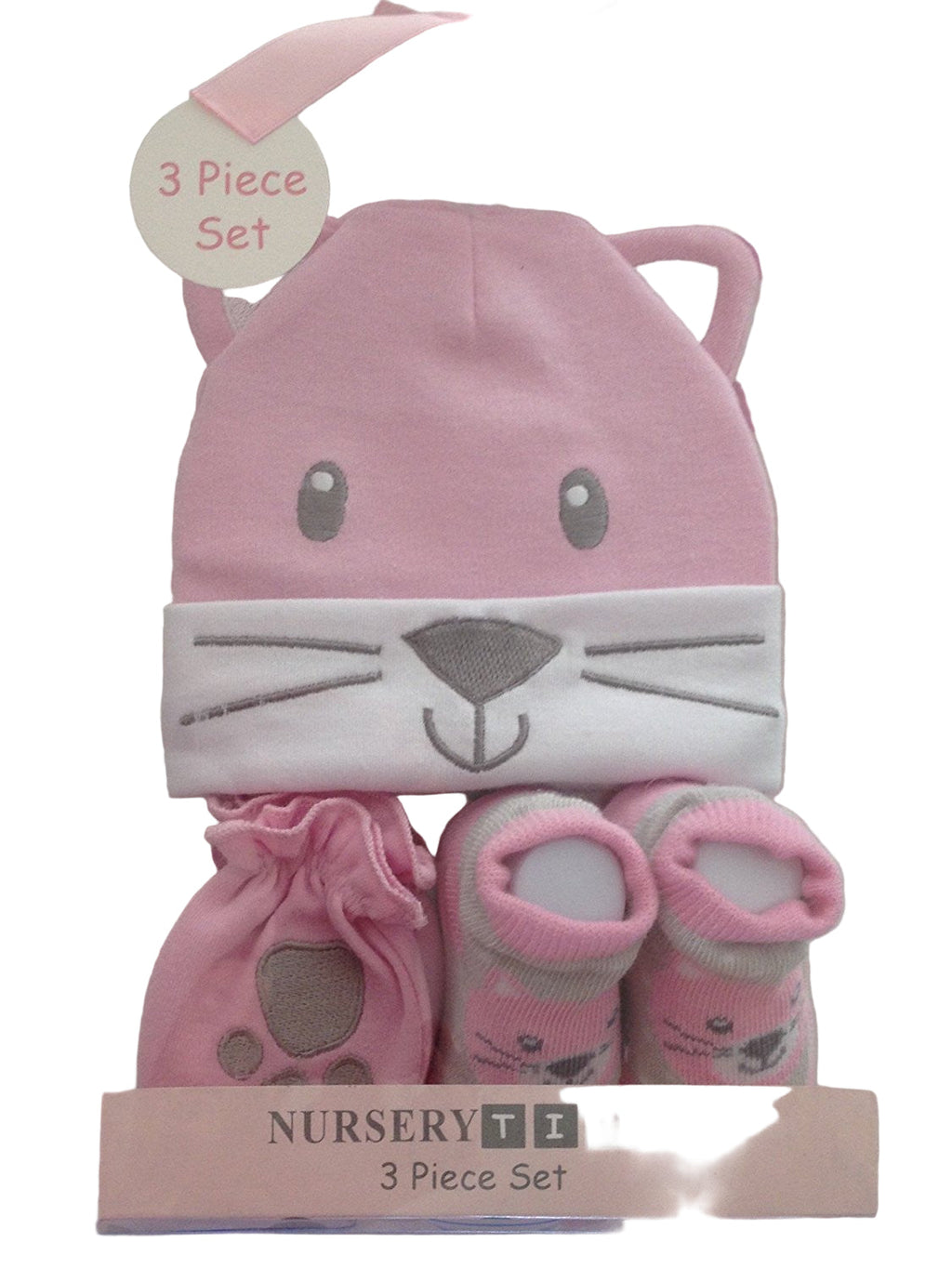 Very Cute Set for Baby - 0 to 6 months Hat, Mittens and Booties Blue Or Pink