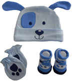 Very Cute Set for Baby - 0 to 6 months Hat, Mittens and Booties Blue Or Pink