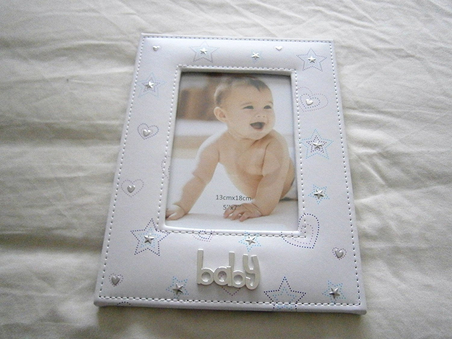 baby photo frame 5x7 neutral hearts stars