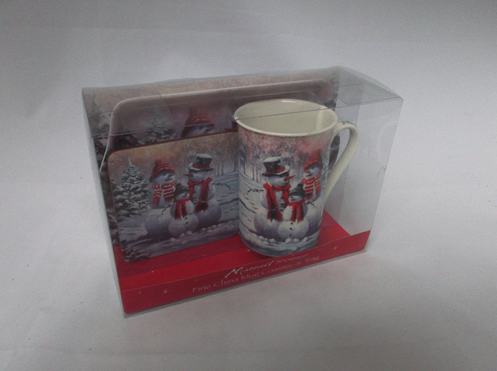 Christmas Snowman fine bone china set includes - mug coaster & tray