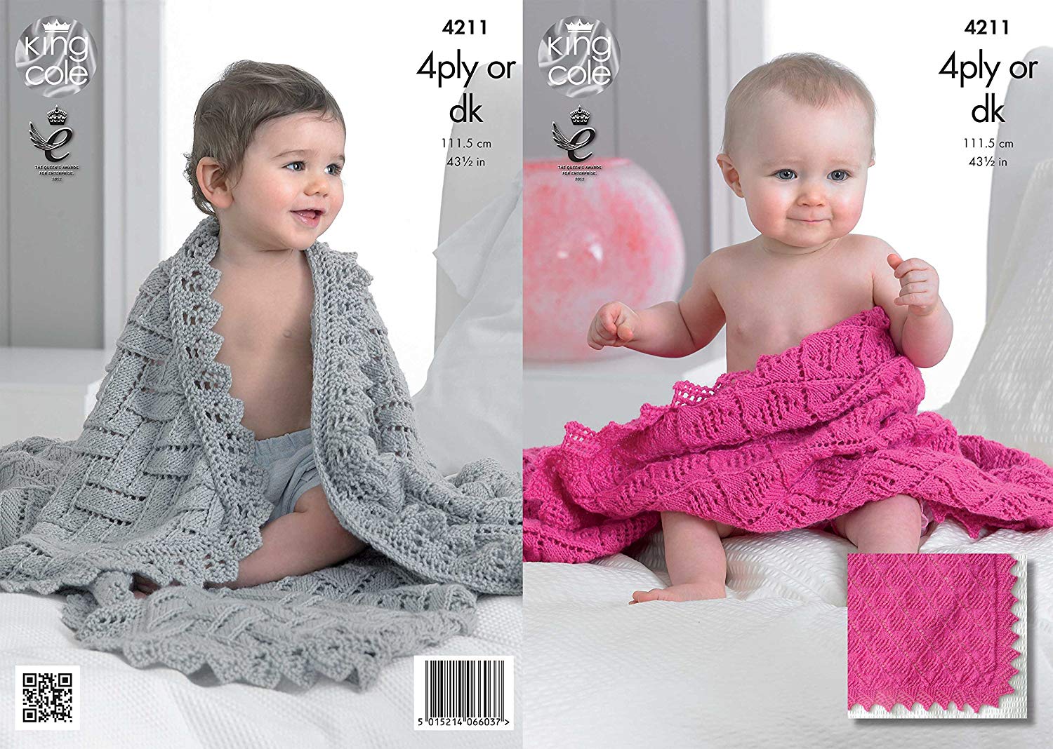 King Cole 4211 Knitting Pattern Baby Shawls to knit in King Cole 4 Ply or DK