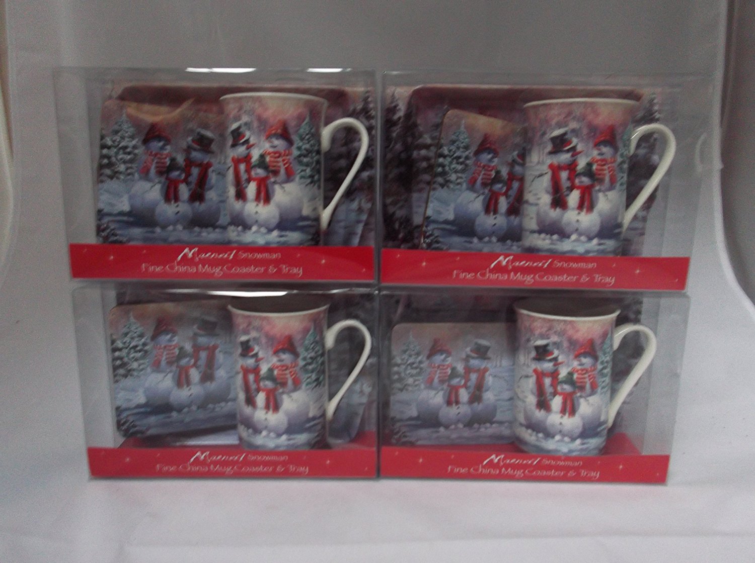 Christmas Snowman fine bone china set includes - mug coaster & tray