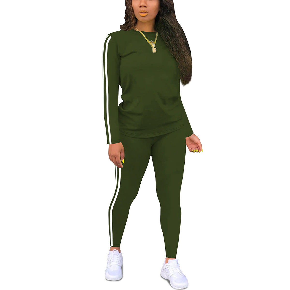 Women's Round-neck Long-sleeve Top And Pants Two-piece Set