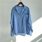 European And American-style Lapel Solid-color Cotton-linen Top Loose-fitting